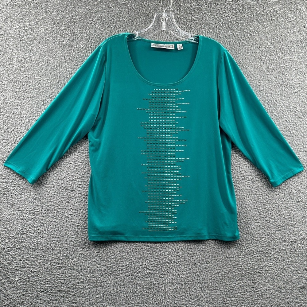 Womens Minimalist Knit Tunic Top M Rhinestone Embellished Stretch Capsule Career